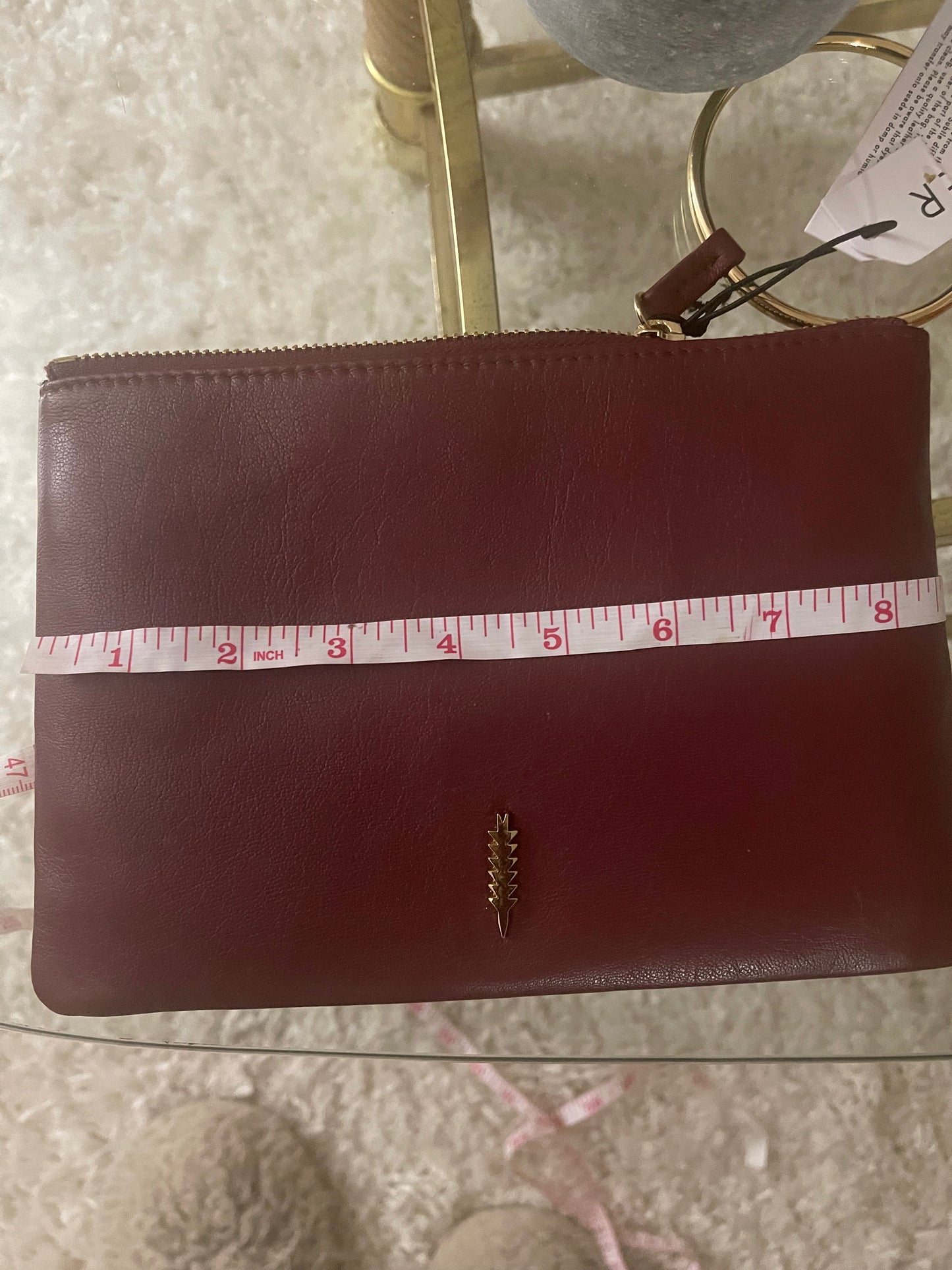 Thacker New York Genuine Leather “GIA” Clutch - Top Zip Ring Wristlet - Maroon Red
