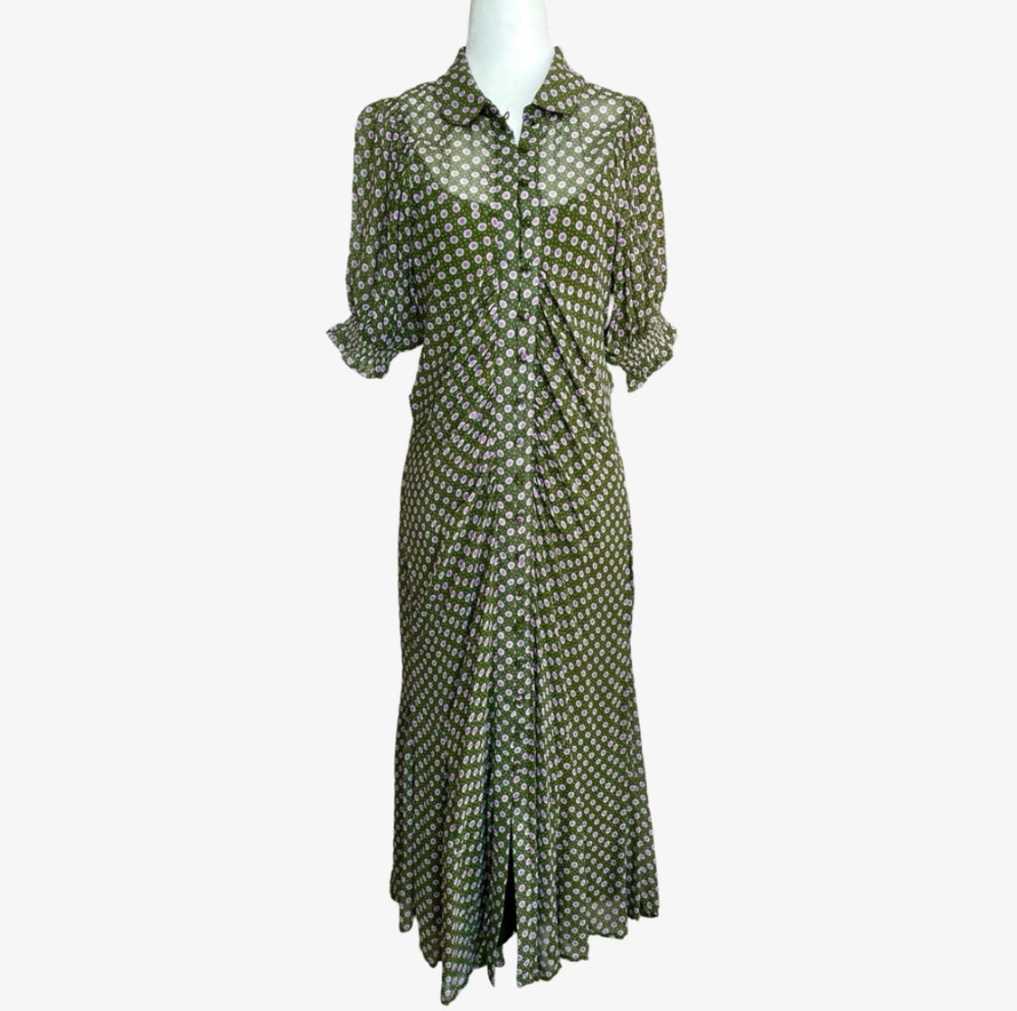 Elegant Anthropologie Puff-Sleeve Ruched Mesh Midi Dress