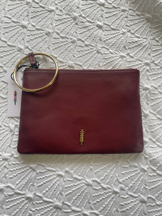 Thacker New York Genuine Leather “GIA” Clutch - Top Zip Ring Wristlet - Maroon Red