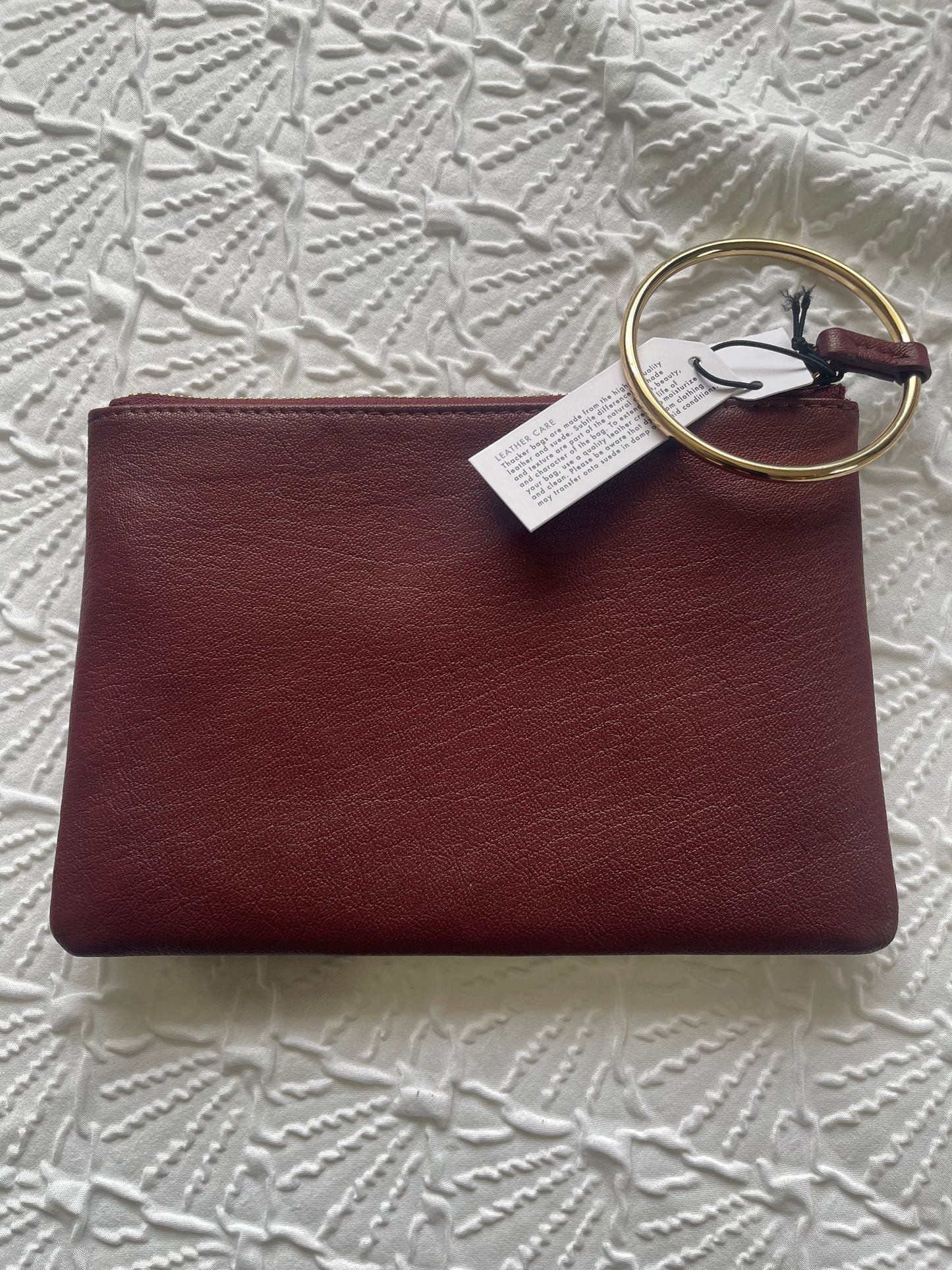 Thacker New York Genuine Leather “GIA” Clutch - Top Zip Ring Wristlet - Maroon Red