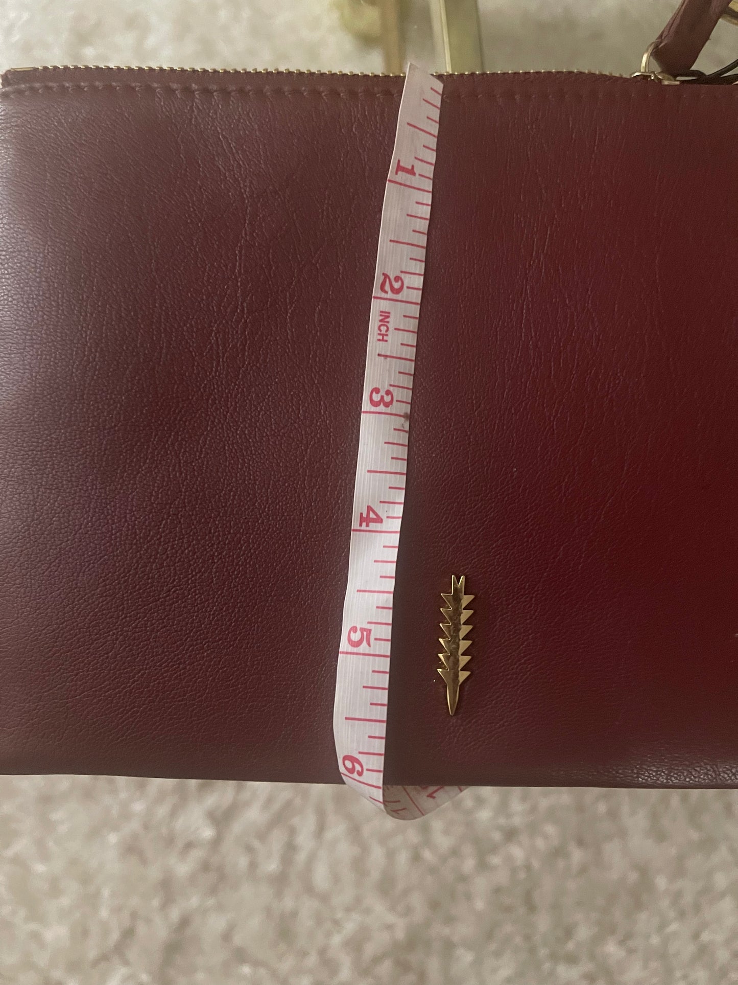 Thacker New York Genuine Leather “GIA” Clutch - Top Zip Ring Wristlet - Maroon Red