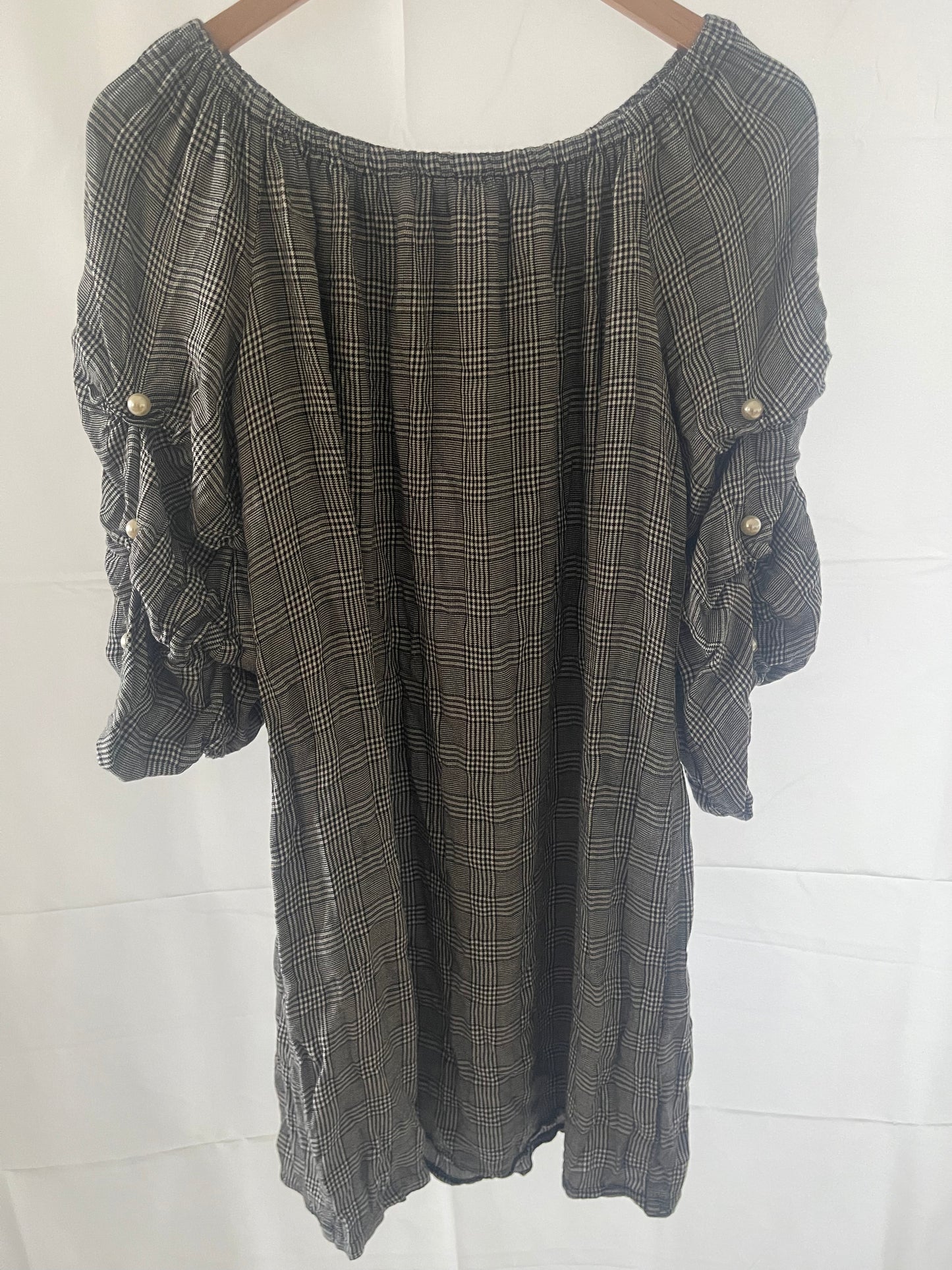 MSK Women’s Plaid Blouse - Size Large - 3/4 Sleeve with Button Details