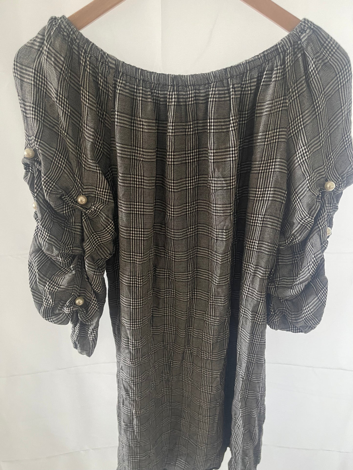 MSK Women’s Plaid Blouse - Size Large - 3/4 Sleeve with Button Details